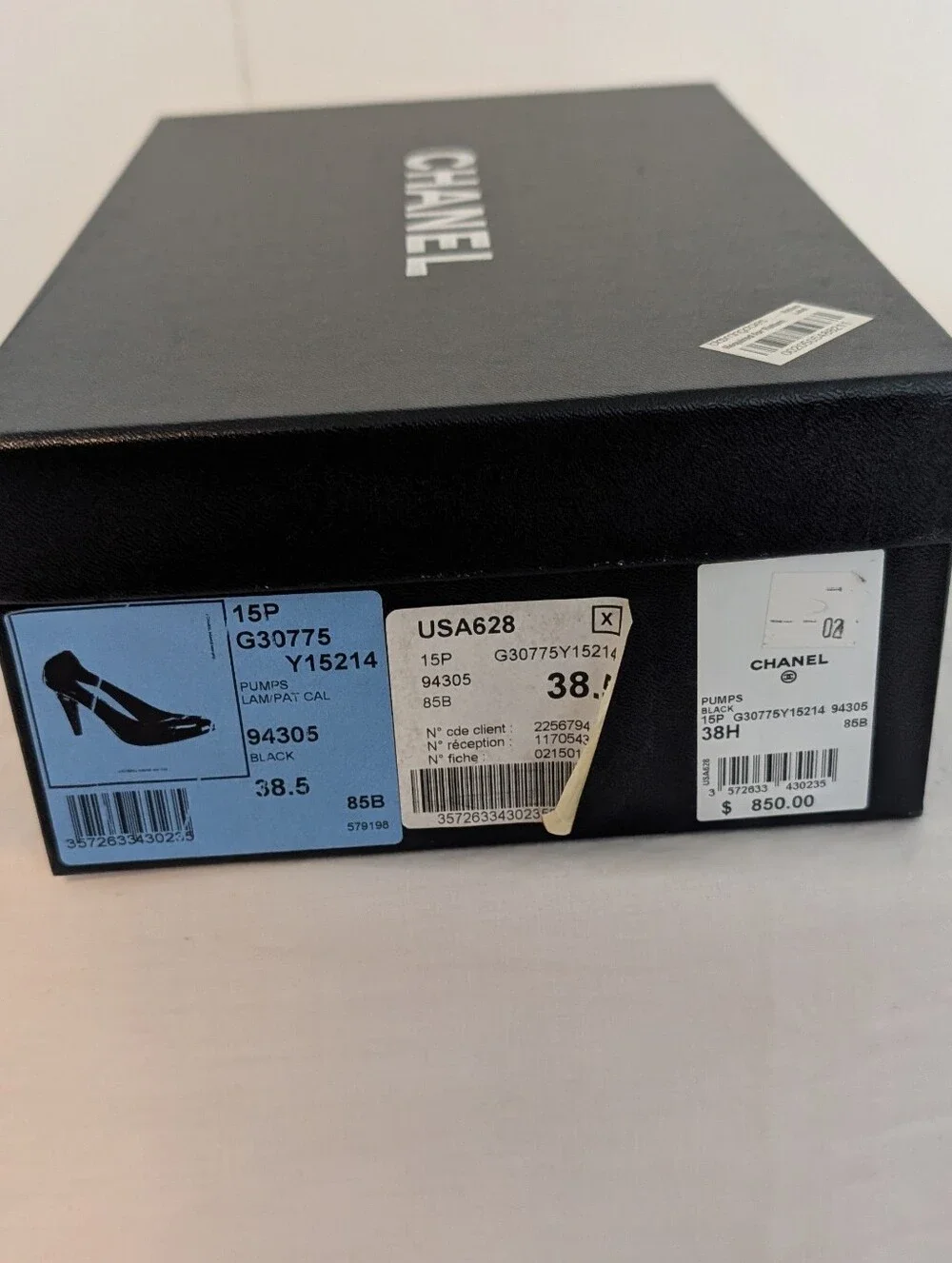 Chanel Black Patent Cap-Toe Leather Pumps